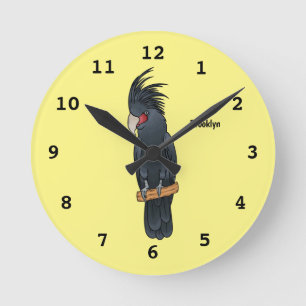Palm cockatoo bird cartoon illustration  round clock