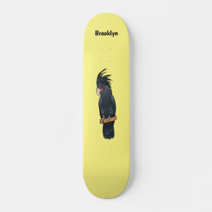 Palm cockatoo bird cartoon illustration skateboard