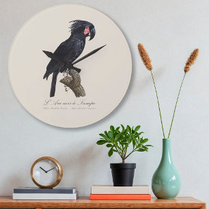 Palm Cockatoo, Probosciger aterrimus parrot, retro Large Clock