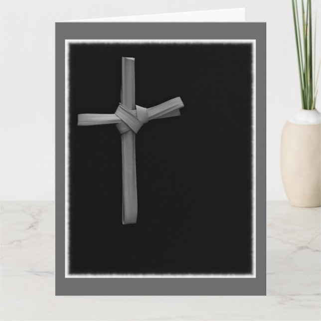 Palm Cross on Black, Minimalist Religious Card (Front)
