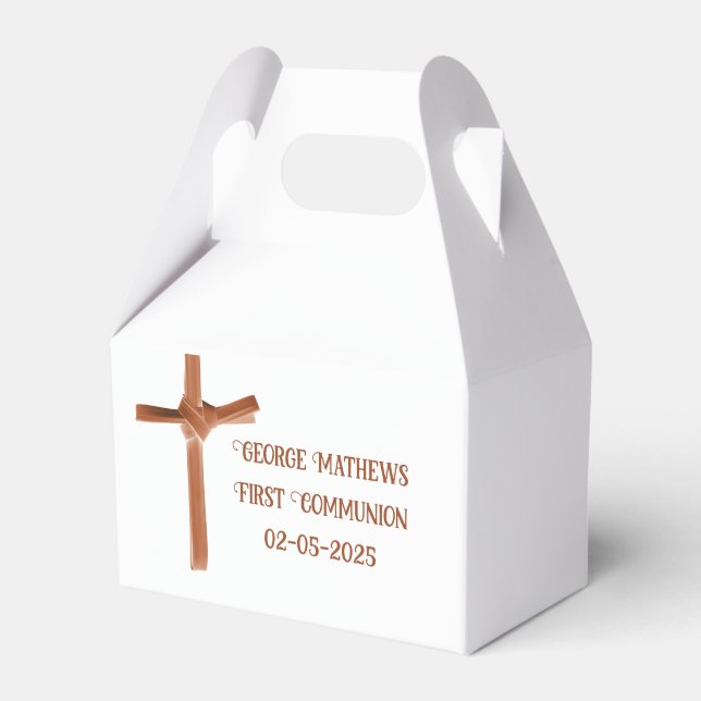 Palm Cross Personalised Favours, Baptism, Communio Favour Box (Front Side)