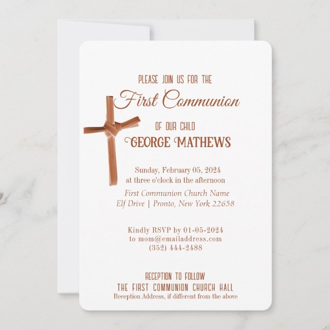 Palm Cross Personalised Religious Event Invitation (Front)