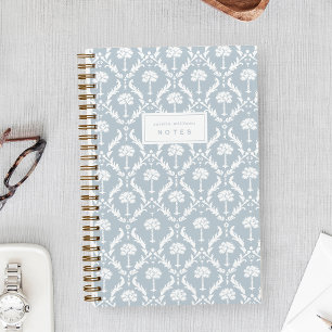 Palm Damask Personalised Notebook   Blue Mist