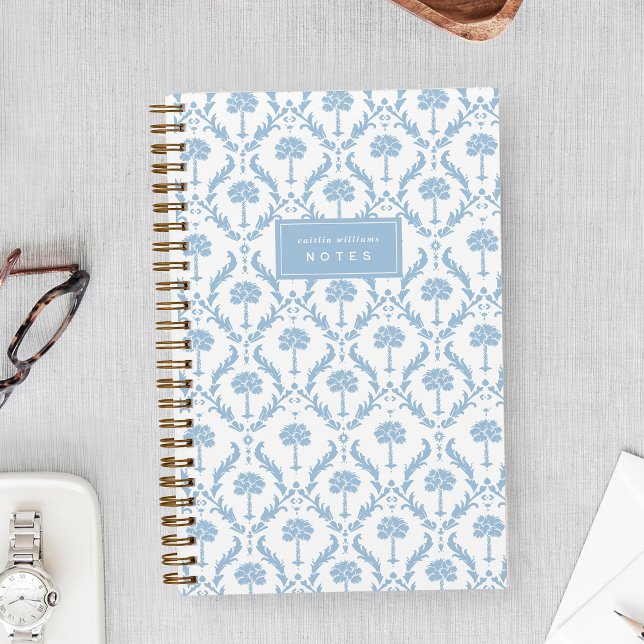Palm Damask Personalised Notebook | Coastal Blue (Creator Uploaded)