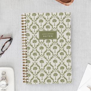 Palm Damask Personalised Notebook   Heritage Olive