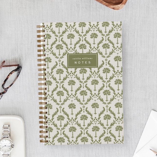 Palm Damask Personalised Notebook | Heritage Olive (Creator Uploaded)