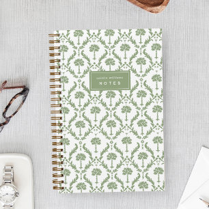Palm Damask Personalised Notebook Sage Green