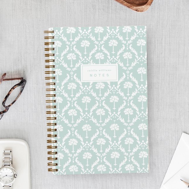 Palm Damask Personalised Notebook | Seaspray (Creator Uploaded)