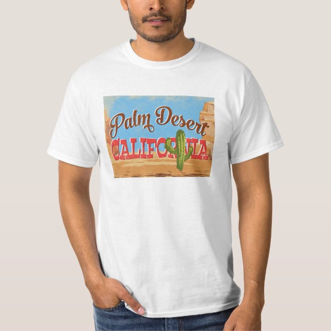 Palm Desert California Cartoon Desert Retro Travel T-Shirt (Front)