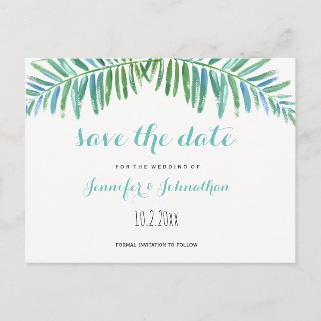 Palm destination wedding save the date cards (Front)