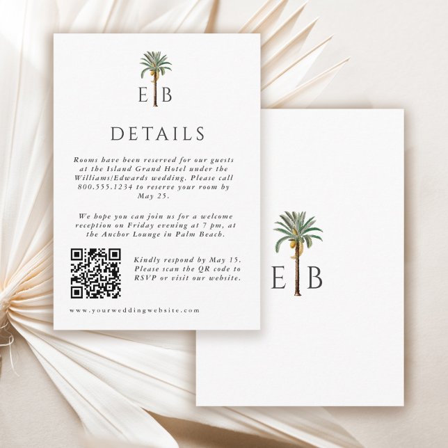 Palm Elegant Tropical Monogram Wedding Details Enclosure Card (Creator Uploaded)