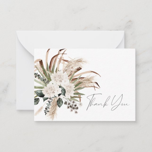 Palm Eucalyptus Beige Floral Thank You Note Card (Front)