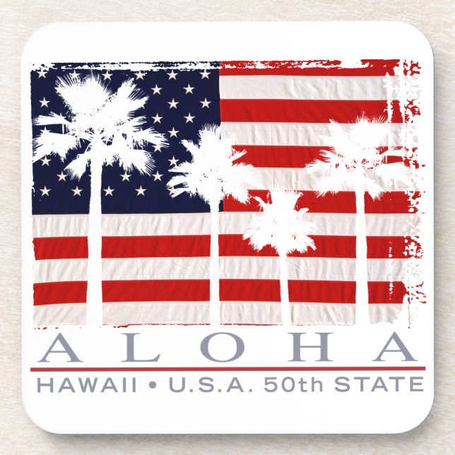 Palm Flag Hawaii Aloha Patriotic Coasters (Front)
