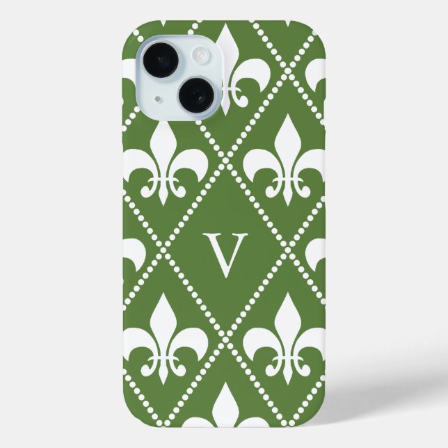 Palm Fleur de Lis w/ monogram Case-Mate iPhone Case (Back)