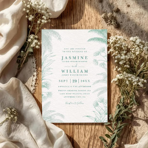 Palm Floral Leaves Destination QR Code Wedding Invitation