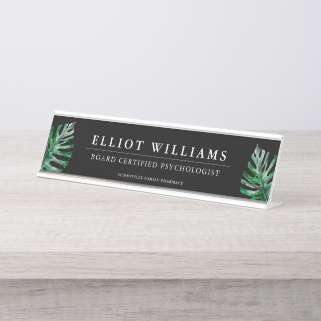 Palm Fonds Professional Personalised Black Desk Name Plate (Front)