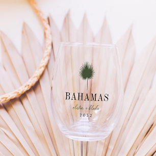 Palm Frond Destination Wedding Favour Stemless Wine Glass
