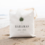 Palm Frond Destination Wedding Welcome Tote Bag<br><div class="desc">Welcome guests to your destination wedding with these chic and modern personalised tote bags. Design features a dark green palm frond illustration with your wedding destination beneath (shown with Bahamas) in classic serif lettering. Add your names beneath in handwritten cursive script, as well as the year. Colours can be changed...</div>