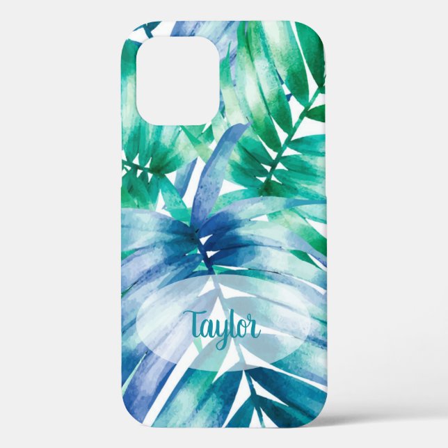 Palm Frond Tropical Pattern Personalised Name Case-Mate iPhone Case (Back)