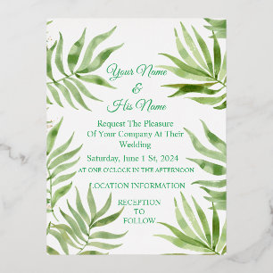 Palm Fronds Floral Thunder_Cove Foil Invitation Postcard