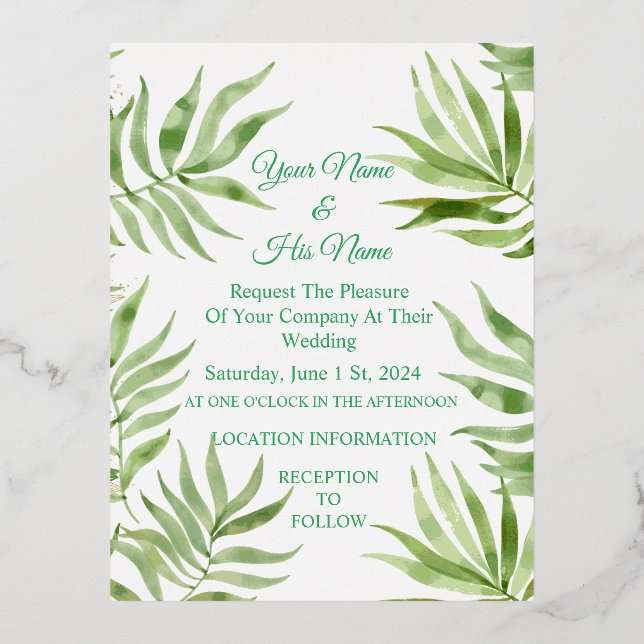 Palm Fronds Floral Thunder_Cove Foil Invitation Postcard (Front)