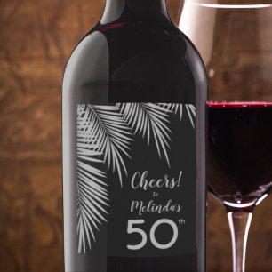 Palm Fronds on Black Custom Personalised Wine Label
