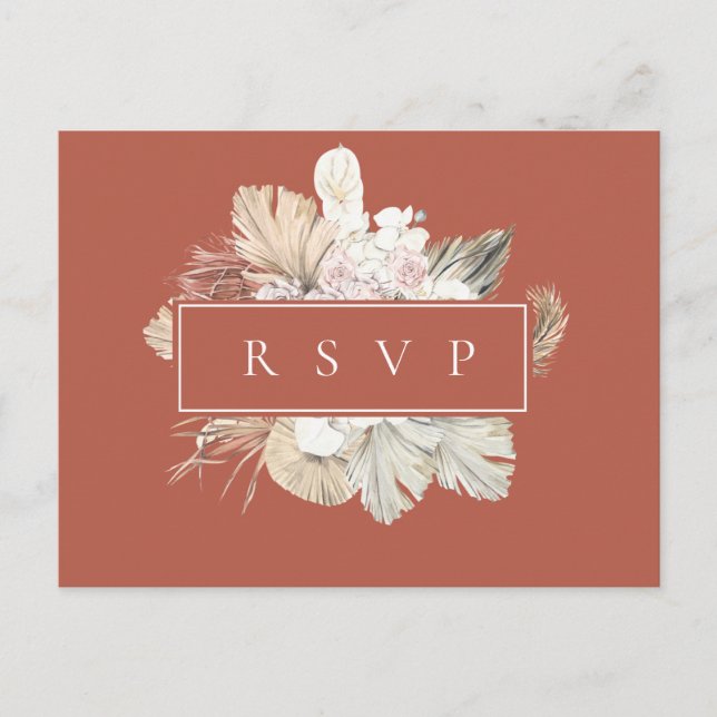 Palm Fronds Rust Frame Wedding RSVP Song Request Invitation Postcard (Front)
