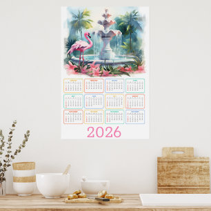 Palm Garden Serenity: 2026 Flamingo Calendar Poster