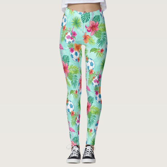 Palm Goals Soccer Print Leggings (Front)