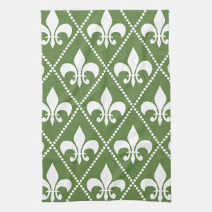 Palm Green Fleur de Lis Tea Towel