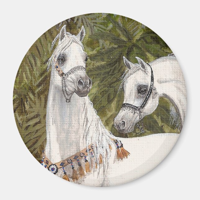 Palm Grove Arabian horse round magnet (Front)