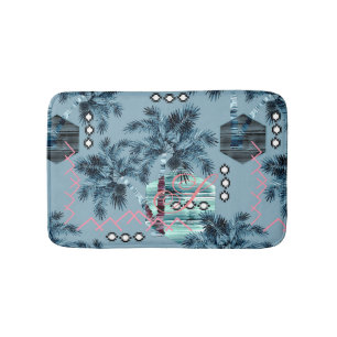 Palm Hawaiian blue black monogram personalised Bath Mat