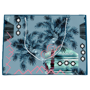 Palm Hawaiian blue black monogram personalised Large Gift Bag