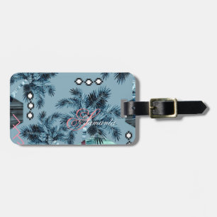 Palm Hawaiian blue black monogram personalised Luggage Tag