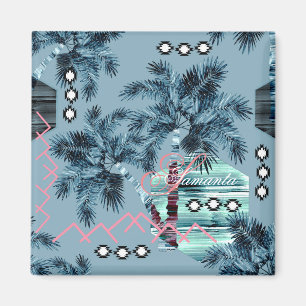 Palm Hawaiian blue black monogram personalised Magnet