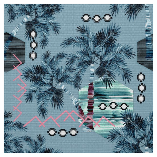 Palm Hawaiian blue black monogram personalised sun Fabric (Swatch)