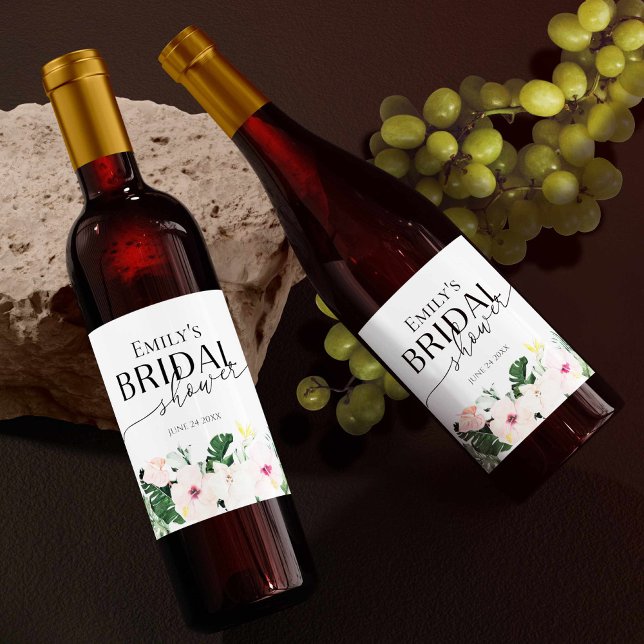 Palm Hibiscus Tropical Bridal Shower Wine Label (Creator Uploaded)