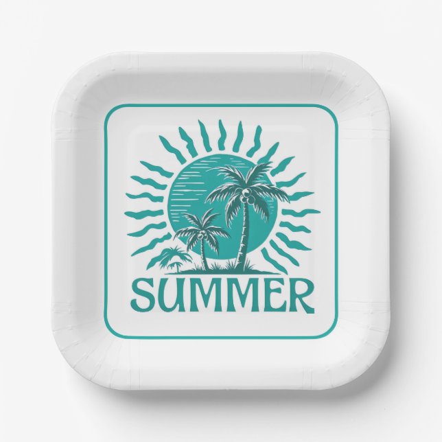 Palm Hug Summer Vibes Paper Plate (Front)