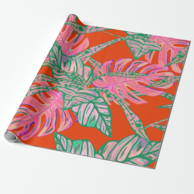 Palm leaf and coleus topical fire wrapping paper (Unrolled)