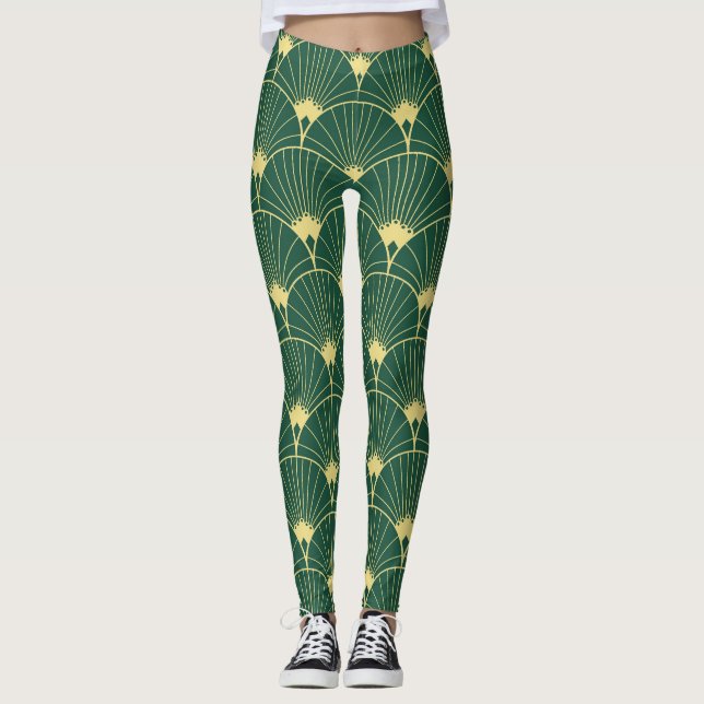 Palm leaf: art deco pattern. leggings (Front)