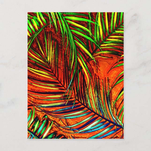 Palm Leaf Art Jungle Fire Edit Postcard (Front)