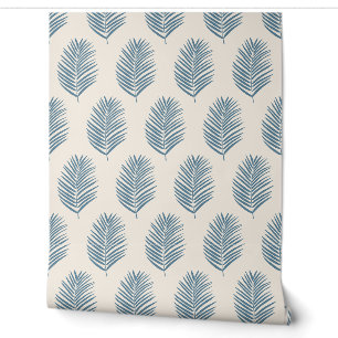 Palm Leaf Blue And Cream Wallpaper