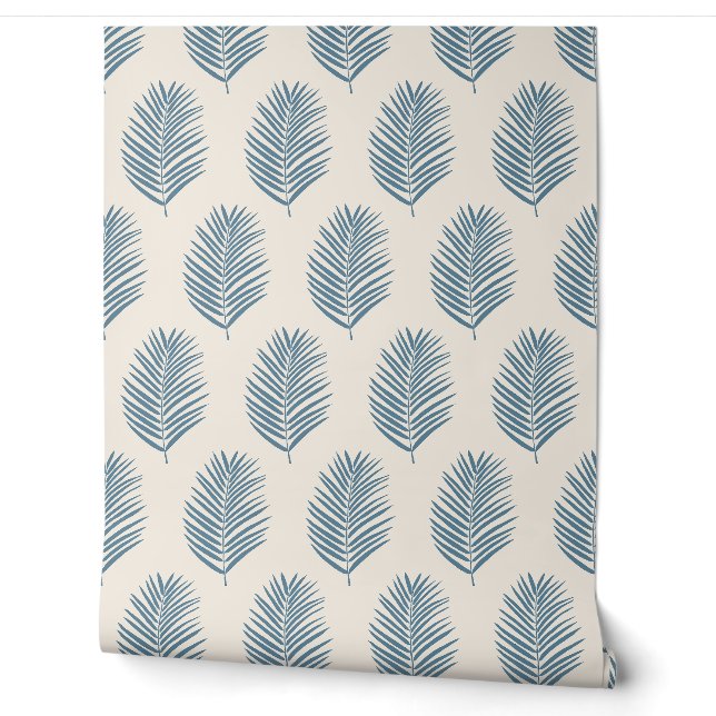 Palm Leaf Blue And Cream Wallpaper (Unrolling)