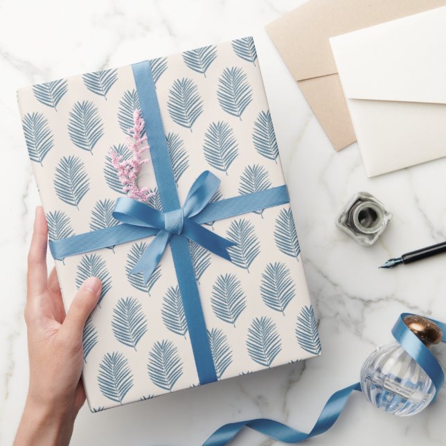 Palm Leaf Blue And Cream Wrapping Paper (Gifting)