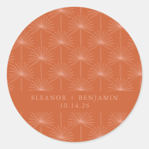 Palm Leaf Botanical Burnt Orange Custom Wedding Classic Round Sticker