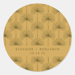 Palm Leaf Botanical Mustard Yellow Custom Wedding Classic Round Sticker