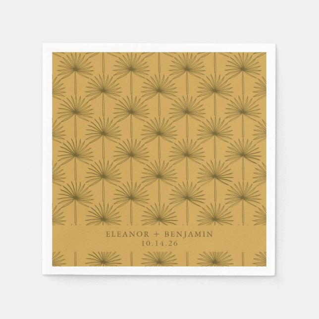 Palm Leaf Botanical Mustard Yellow Custom Wedding  Napkin (Front)