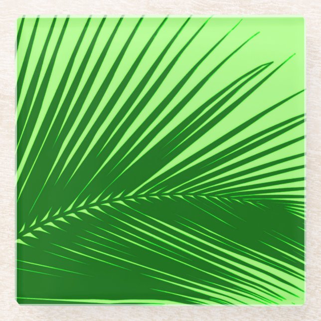Palm leaf - emerald and lime green glass coaster (Front)