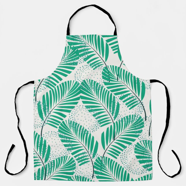 Palm Leaf Floral: White Vintage Apron (Front)