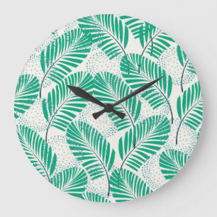 Palm Leaf Floral: White Vintage Large Clock